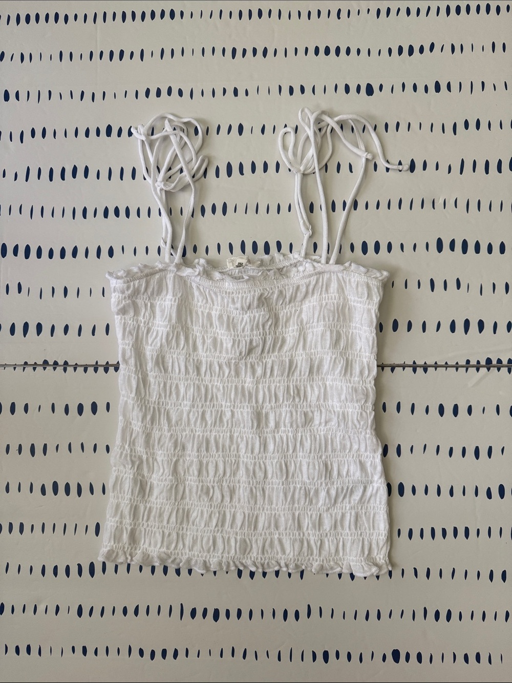 Aerie White Smocked Tie-Strap Cami Tank Top